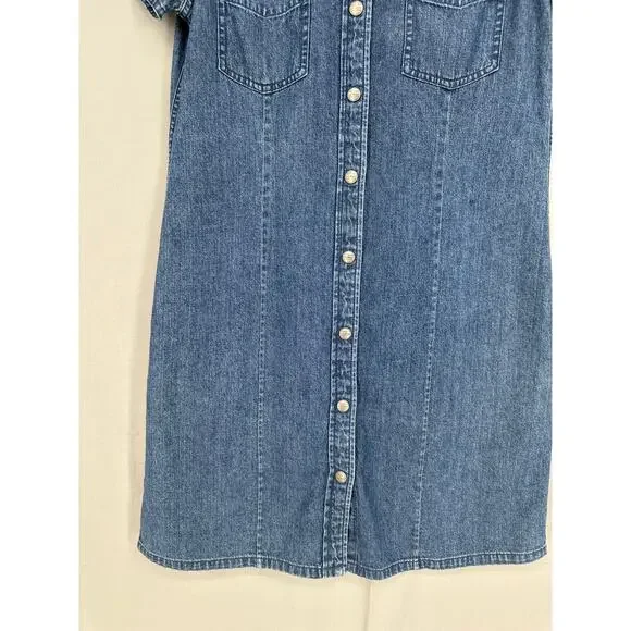 Vintage LL Bean Dress Womens Small Blue Denim Mini Button Western Boho Bohemian - Picture 6 of 8